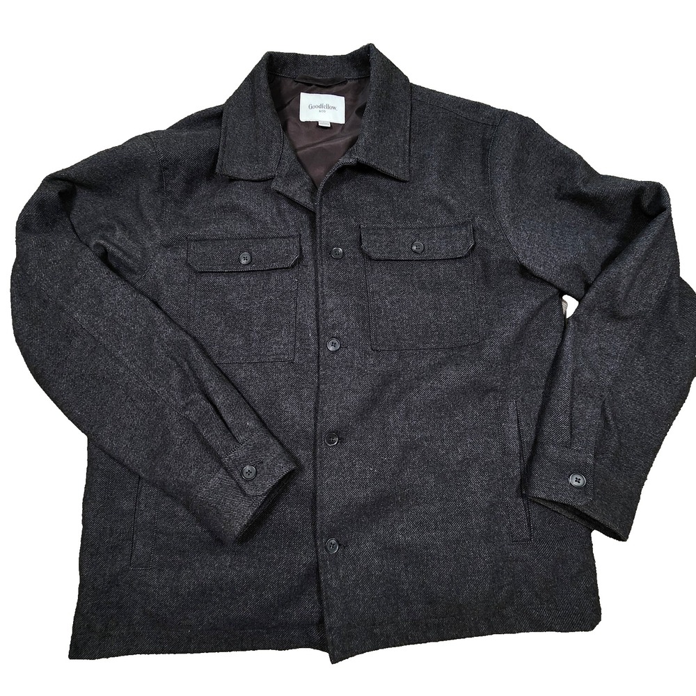 Goodfellow & Co Mens Gray Herringbone Wool Blend Shirt Jacket Large RN17730